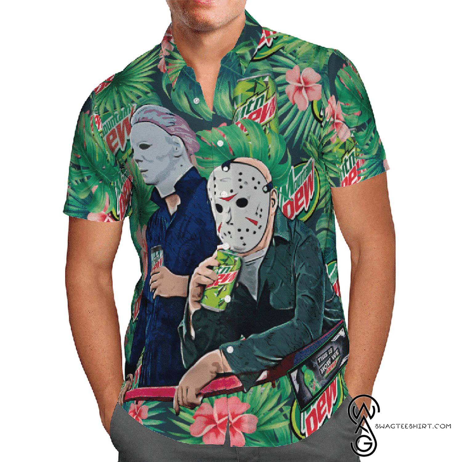 [Top Trending] Michael Myers And Jason Voorhees Mountain Dew Halloween Casual Beach Full Printing Hawaiian Shirt